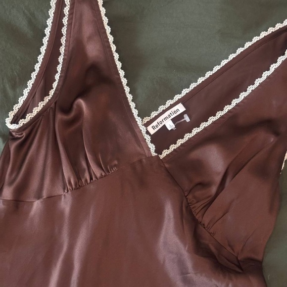 Reformation Chocolate  Keaton Silk Dress - Picture 5 of 9